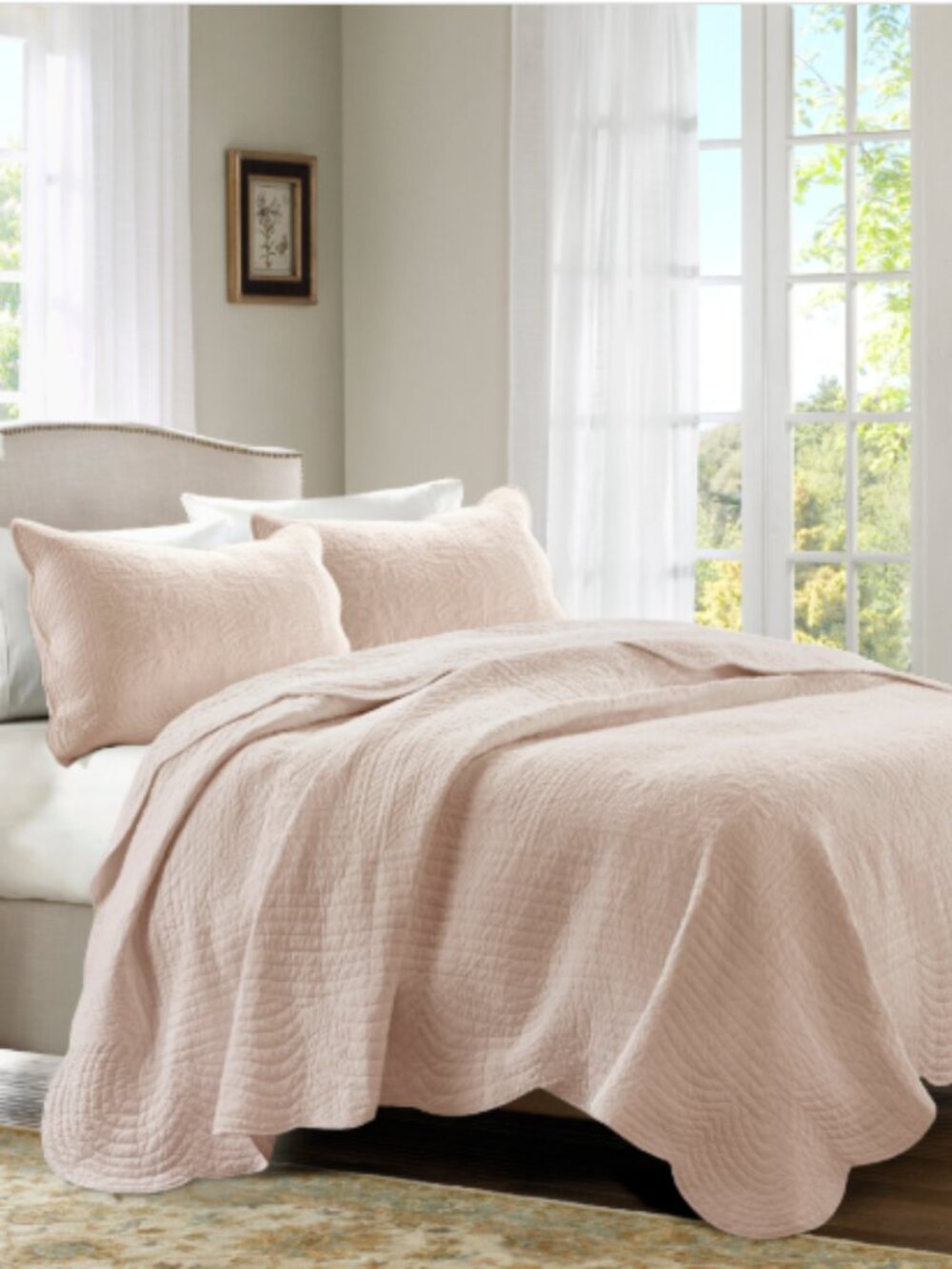 Marino Blush Microfiber King/Cal King Scalloped Edge Quilt Set